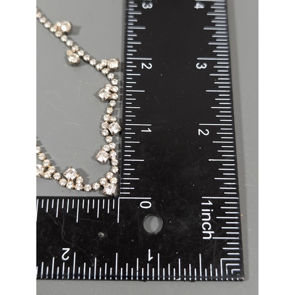 Vintage Dainty Rhinestone Necklace Silver Tone Delicate Chain 16" - Picture 9 of 10